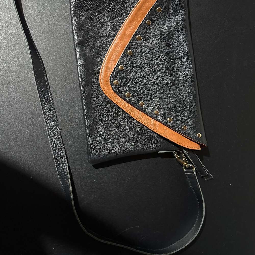 B-Low the Belt Black Studded Vegan Pebbled Leather Clutch Bag